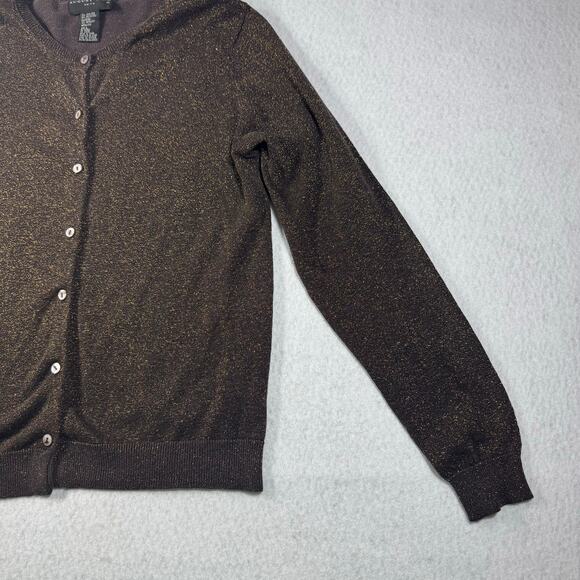 August Silk Knit Brown and Gold Metallic Button Up Sweater Large Long sleeved - Picture 6 of 13